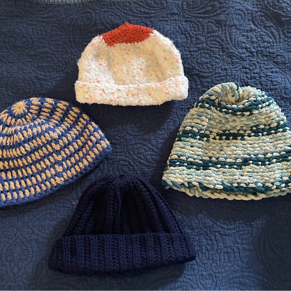 Lot of 4 Handmade Colorful Knitted Beanies